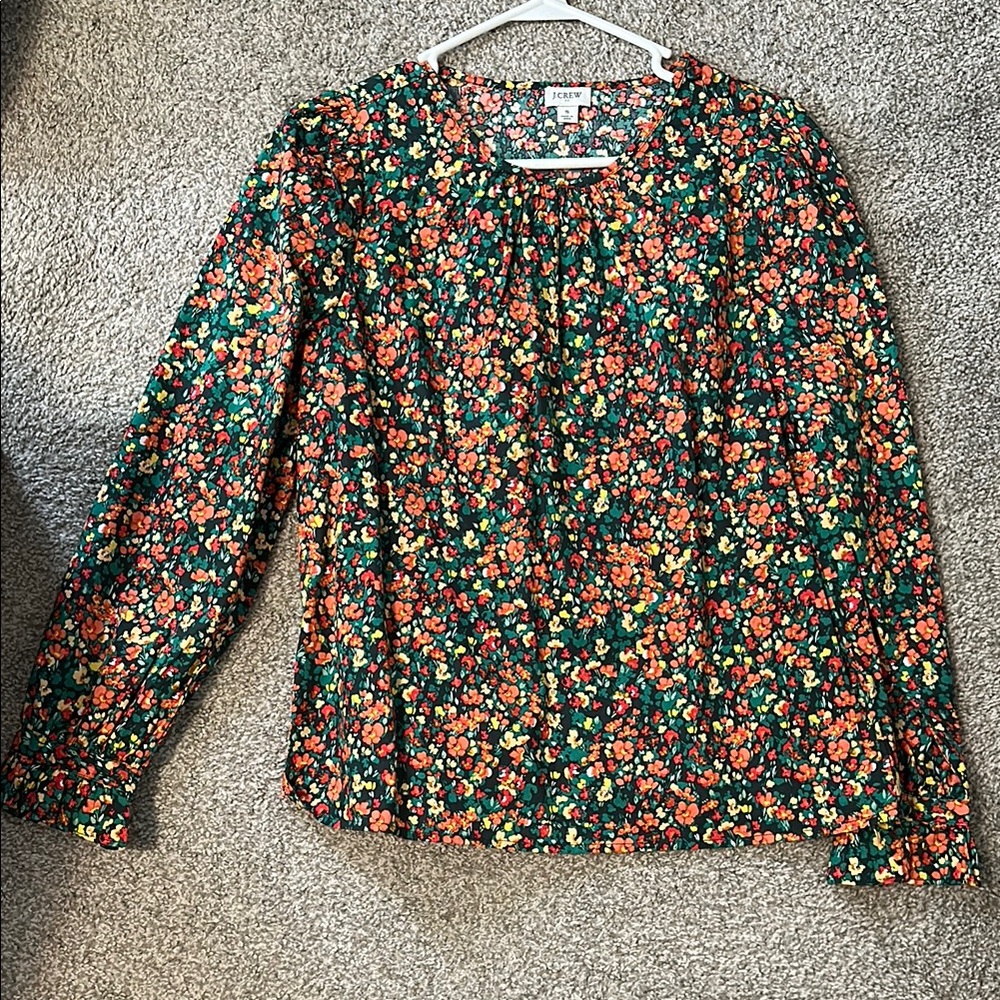 J. Crew Factory Black and Pink Fitted Blouse with Peter Pan Collar